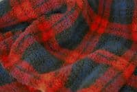 Faux Fur SHERPA FLEECE Sheepskin Fabric Material - RED BLUE BLACKWATCH